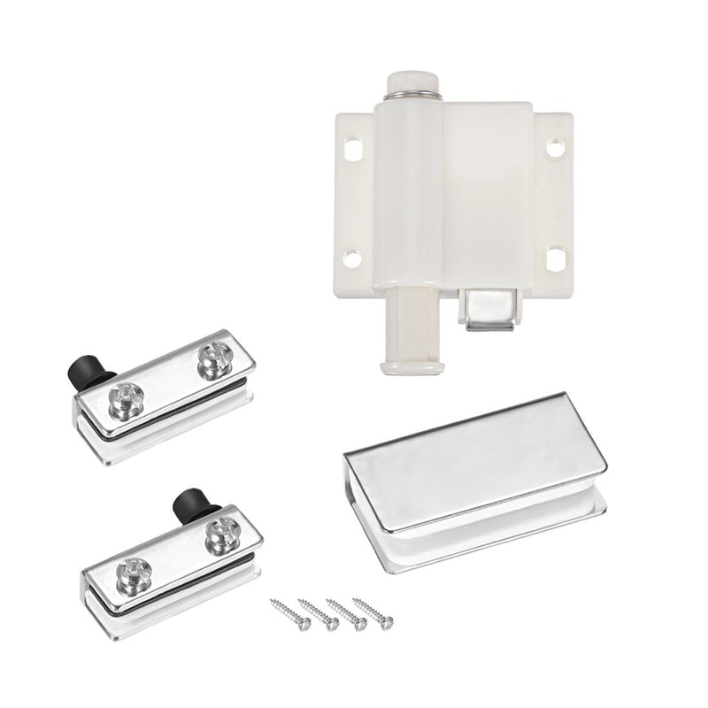 uxcell 5-6mm Glass Door Single Head Magnetic Catch Latch ABS White with Clamp 2 Set