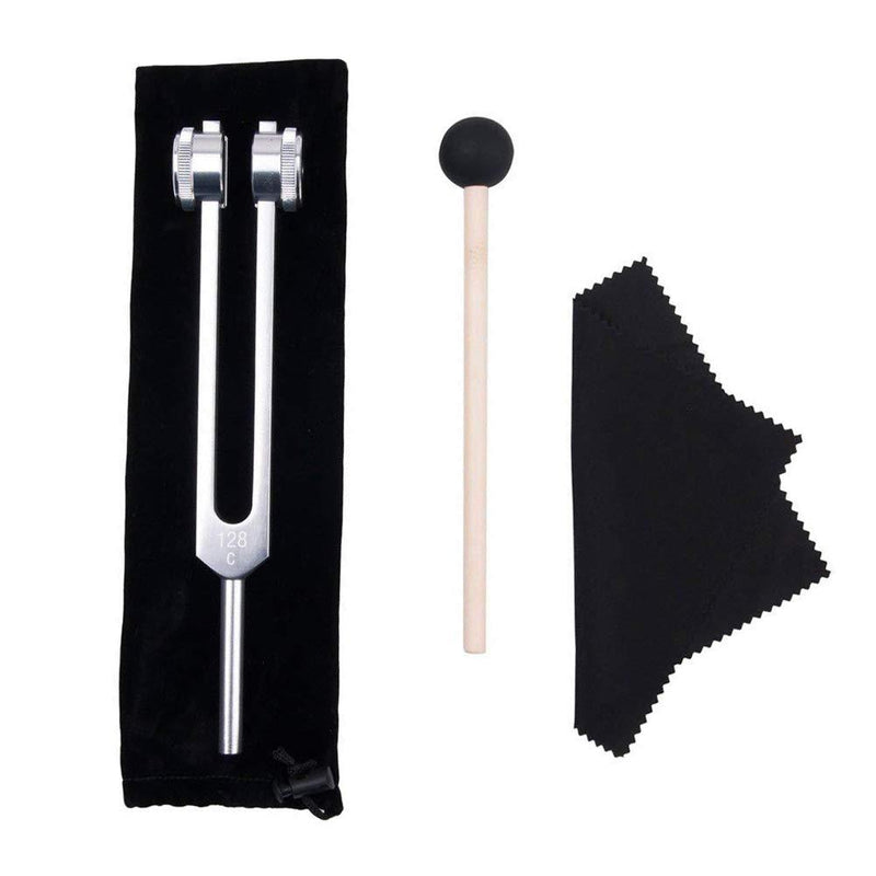 Tuning Fork, 128 Hz Tuning Fork Weights Aluminum Clinical Grade Nerve/Sensory with Silicone Hammer and Cleaning Cloth - Packaged in Soft Storage Bag - Non-Magnetic Aluminum Alloy
