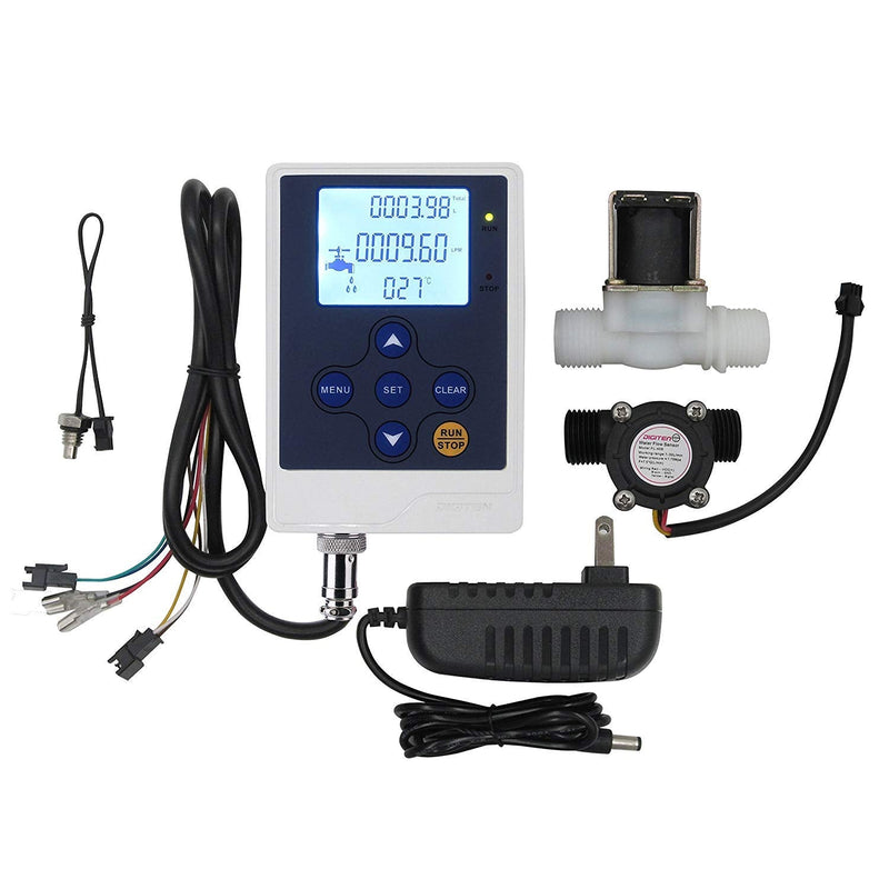 DIGITEN Water Flow Control LCD Display+1/2"Flow Sensor Meter+1/2"Solenoid Valve+12V Power