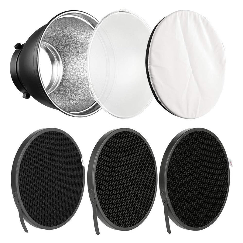 Soonpho 7" Standard Reflector Diffuser Lamp Shade Dish with 10° /30°/ 50° Degree Honeycomb Grid White Soft Cloth for Bowens Mount Studio Strobe Flash Light Speedlite