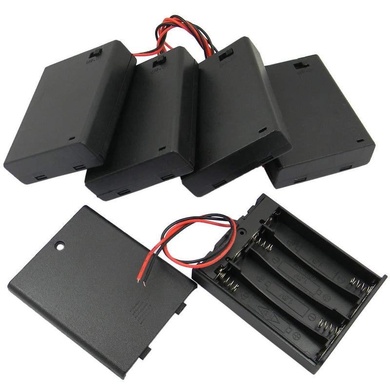 5Set Black 4AAA Battery Holder Case Storage Box with Thicker Wires and ON/OFF Switch