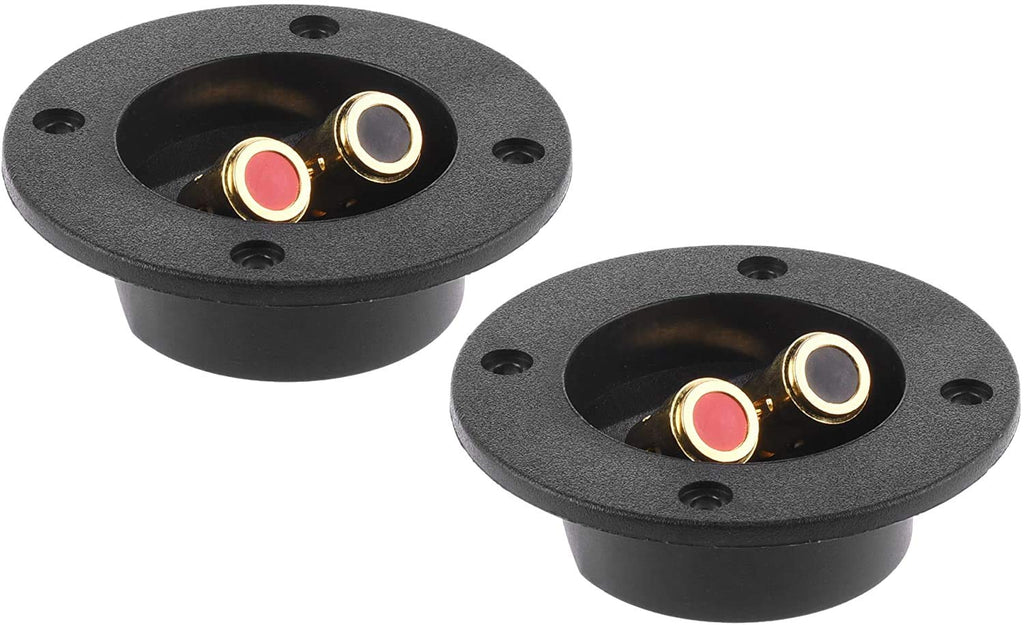 BLUECELL 1 Pair 3-Inch Double Binding Round Gold Plate Push Spring Loaded Jacks Speaker Box Terminal Cup