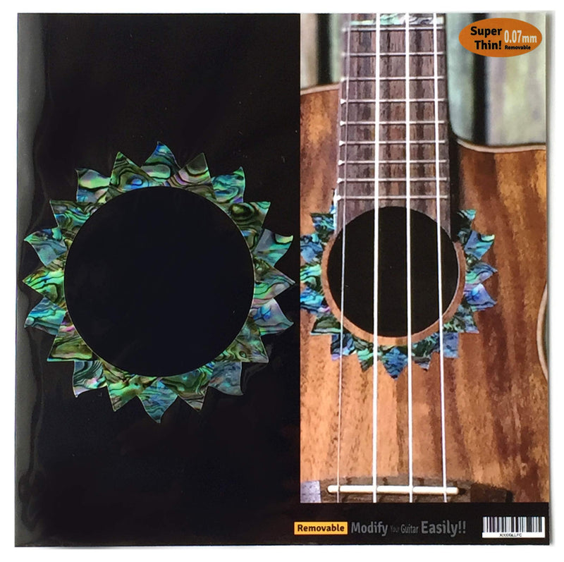 Inlay Sticker Decal for Tenor Ukuleles - Soundhole Rosette/Purfling - Sun - Abalone Blue