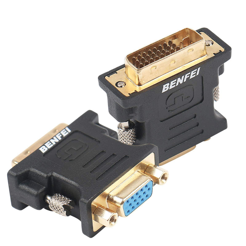 DVI-I to VGA Adapter, Benfei 2 Pack DVI 24+5 to VGA Male to Female Adapter with Gold Plated Cord