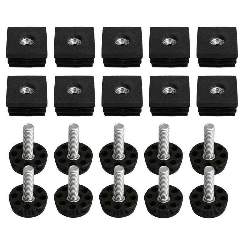 10PCS Thread Black Plastic Furniture Chair Leg Plug Blanking End Caps Insert Plugs with Adjust Thread Feet for Square Pipe Tube (1.18x1.18x1.18inch(LxWxH)) 1.18x1.18x1.18inch(LxWxH)