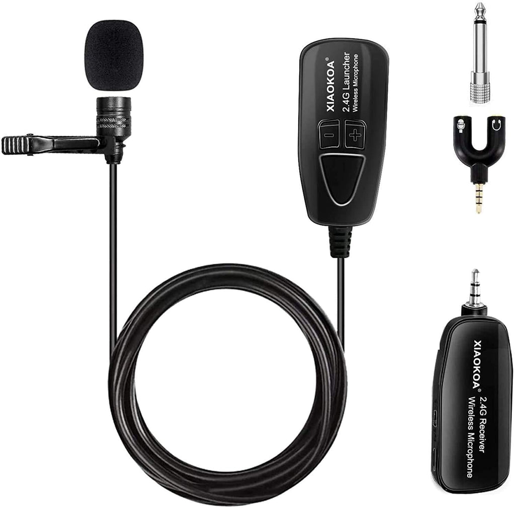 [AUSTRALIA] - XIAOKOA Wireless Lavalier Microphone, 2.4G Wireless Microphone System with Lavalier Lapel Mics,Transmitter&Receiver for Conference, Speaker, Teaching, Tour Guiding, Stage Performance 