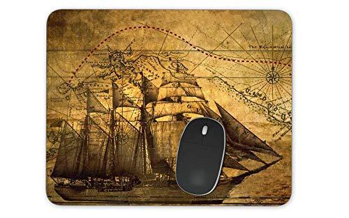 QJ CMJ Rectangle Mousepad Gaming Mouse Pad Rubber Oblong Mouse Mat（9.5inchx7.9inch） (Nautical Vintage Sailing Pirate Ship Theme) Nautical Vintage Sailing Pirate Ship Theme
