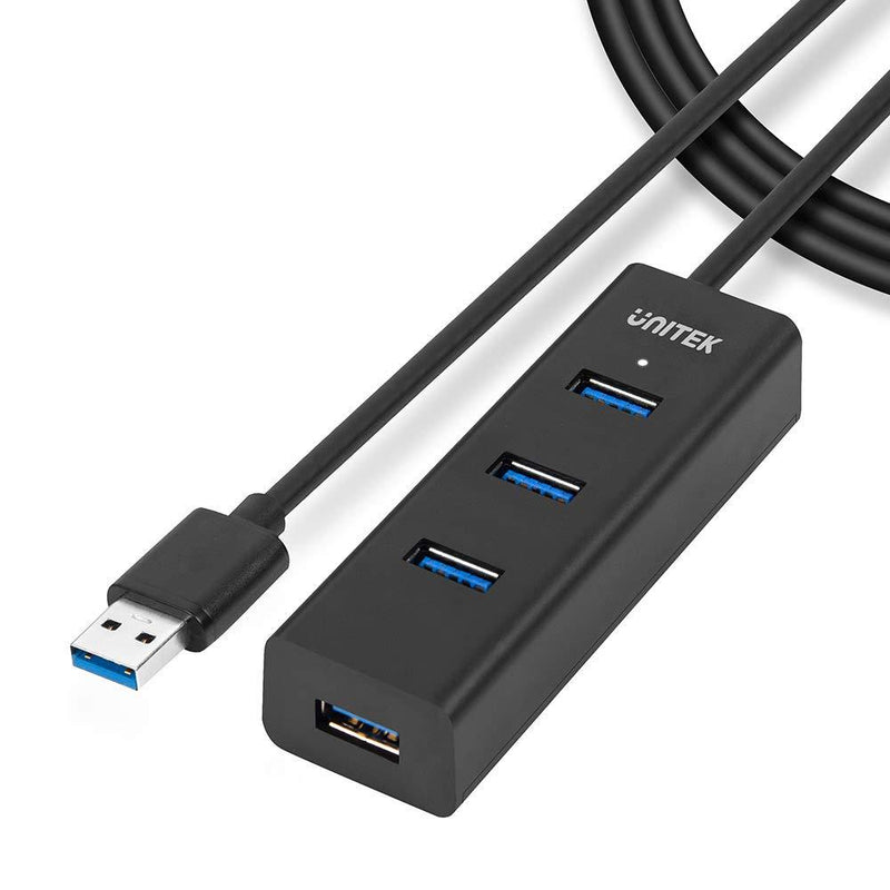 Unitek 4-Port USB 3.0 Hub Long Cable 48-inch with Micro USB Charging Port, Fast Data Transfer USB Hub Extender Extension Connector Compatible Windows PC, Mac, Surface Pro, Laptop, Printer, 4FT - Black