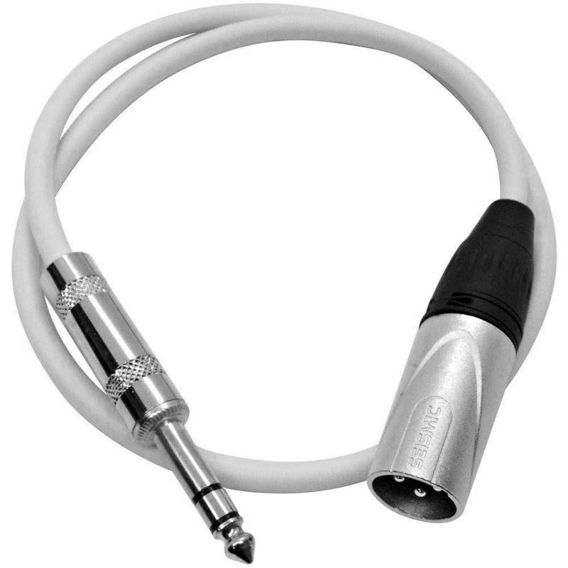 [AUSTRALIA] - Seismic Audio - SATRXL-M2White - 2 Foot White XLR Male to 1/4 Inch TRS Patch Cables - 2' Professional Audio Balanced XLR-M to 1/4" Patch Cord 
