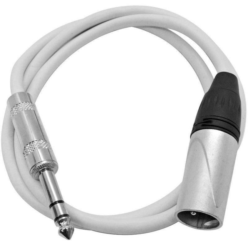 [AUSTRALIA] - Seismic Audio - SATRXL-M3White - 3 Foot White XLR Male to 1/4 Inch TRS Patch Cables- 3' Professional Audio Balanced XLR-M to 1/4" Patch Cord 