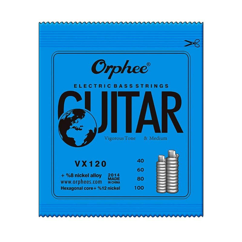 Orphee VX120 Hexagonal Core Steel Nickel Alloy Electric Bass Guitar Strings 4-String G D A E (.040 .060 .080 .100)