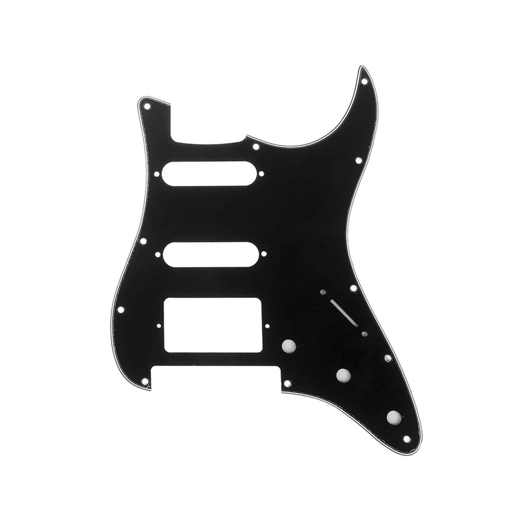 Musiclily Pro 11-Hole Modern Style Strat HSS Guitar Pickguard Scratch Plate for American/Mexican Fender Stratocaster Floyd Rose Bridge Cut, 3Ply Black