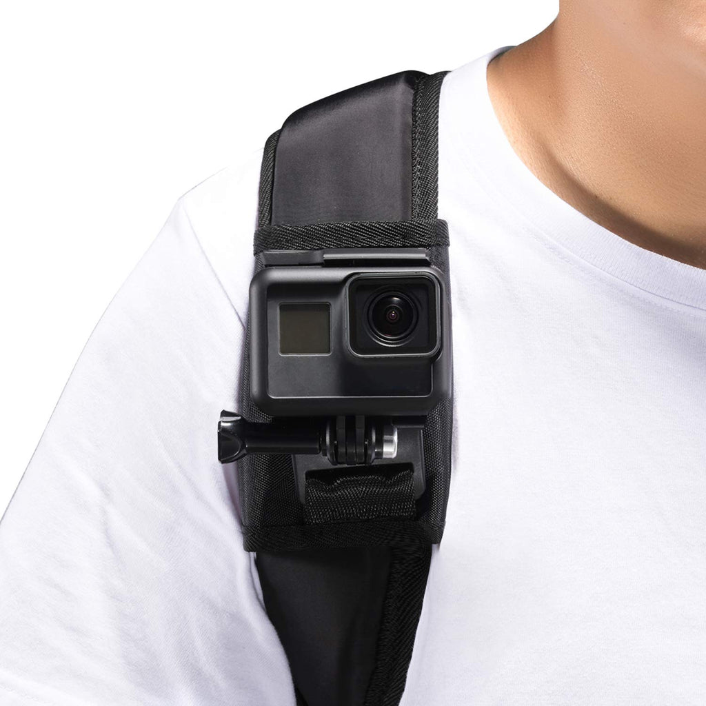 Backpack Shoulder Strap Mount with 360 Degree Adjustable Rotation J Hook Buckle, Hook & Loop Fastener Strap for GoPro Hero (2018) GoPro Hero 9 8 7 6 5 4 3+ Session, Xiaomi Yi, Sjcam