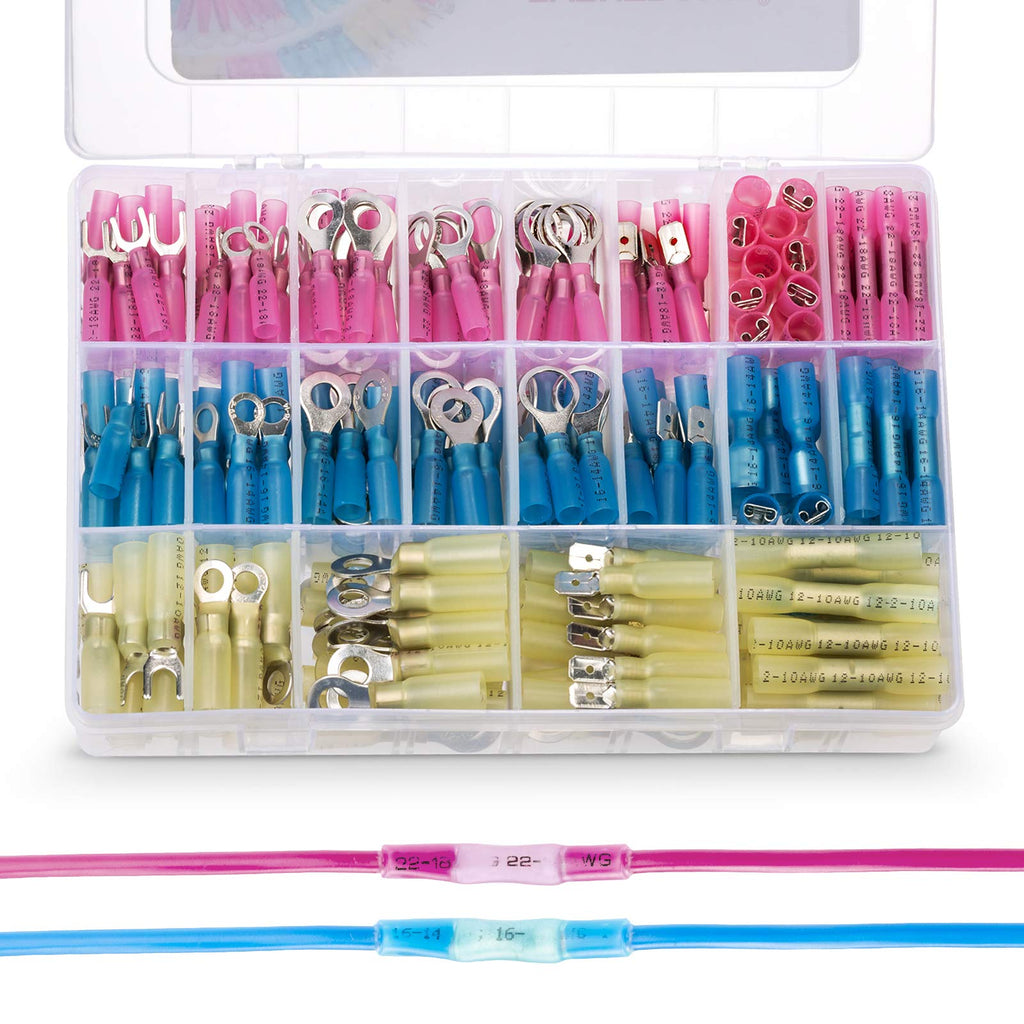 Heat Shrink Wire Crimp Connectors, 300 Pcs Eventronic Wire Terminals Kit, Waterproof Electrical Connector Assortment - Ring, Fork, Spade, Butt Splices 1