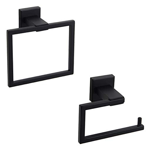 GERZ Bathroom Hardware Accessories Sets SUS304 Stainless Steel Bath Shower Set 2-Pieces(Toilet Paper Holder Towel Ring) Black Matte Finish Contemporary Style