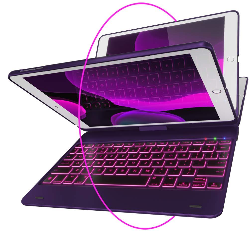 iPad Keyboard Case for iPad 2018 (6th Gen) - iPad 2017 (5th Gen) - iPad Pro 9.7 - iPad Air 2 & 1 - Thin & Light - 360 Rotatable - Wireless/BT - Backlit 10 Color - iPad Case with Keyboard (Violet) Violet | Black