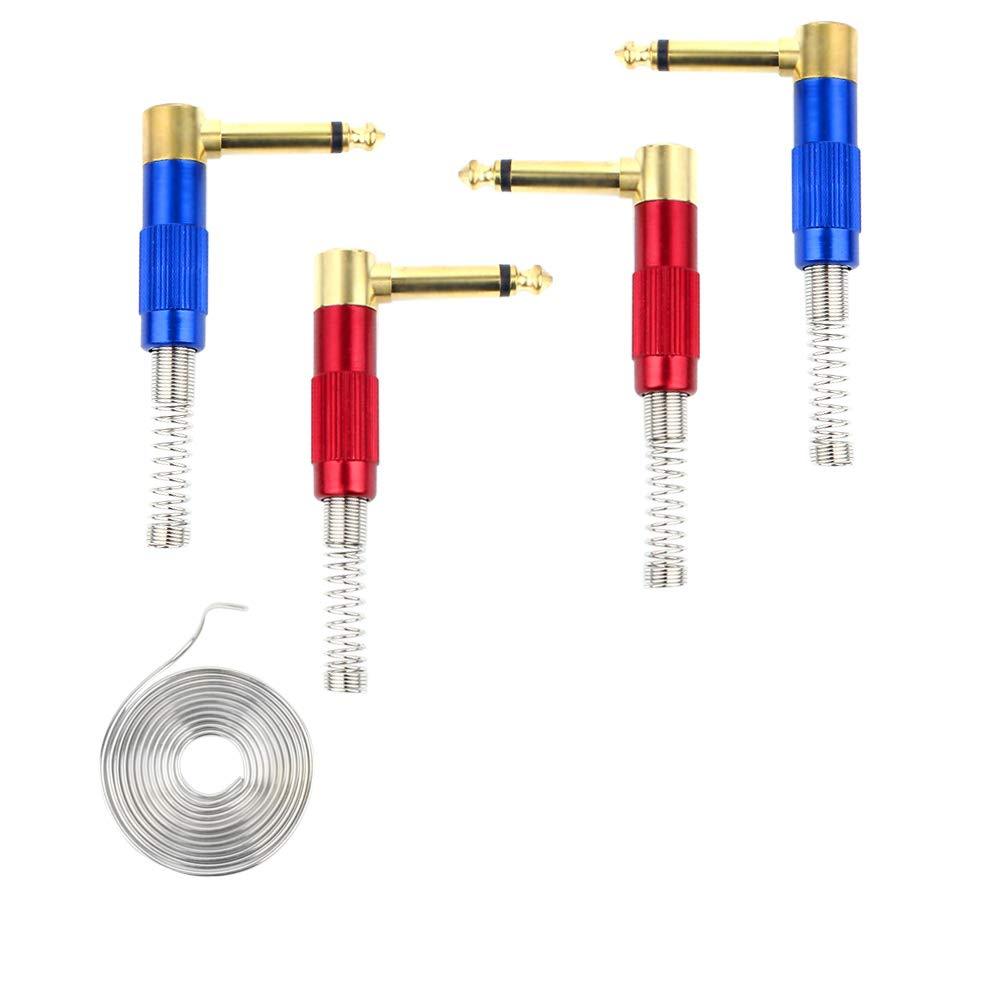 [AUSTRALIA] - 1/4" Audio Plugs 6.35 mm Plug TS Male 1/4 inch Heavy Duty Solder Type Mono Connector with Spring, Right Angle for DJ Mixer, Speaker Guitar Cables, Patch Cable, Microphone Cable Blue+Red (4 Pack) 