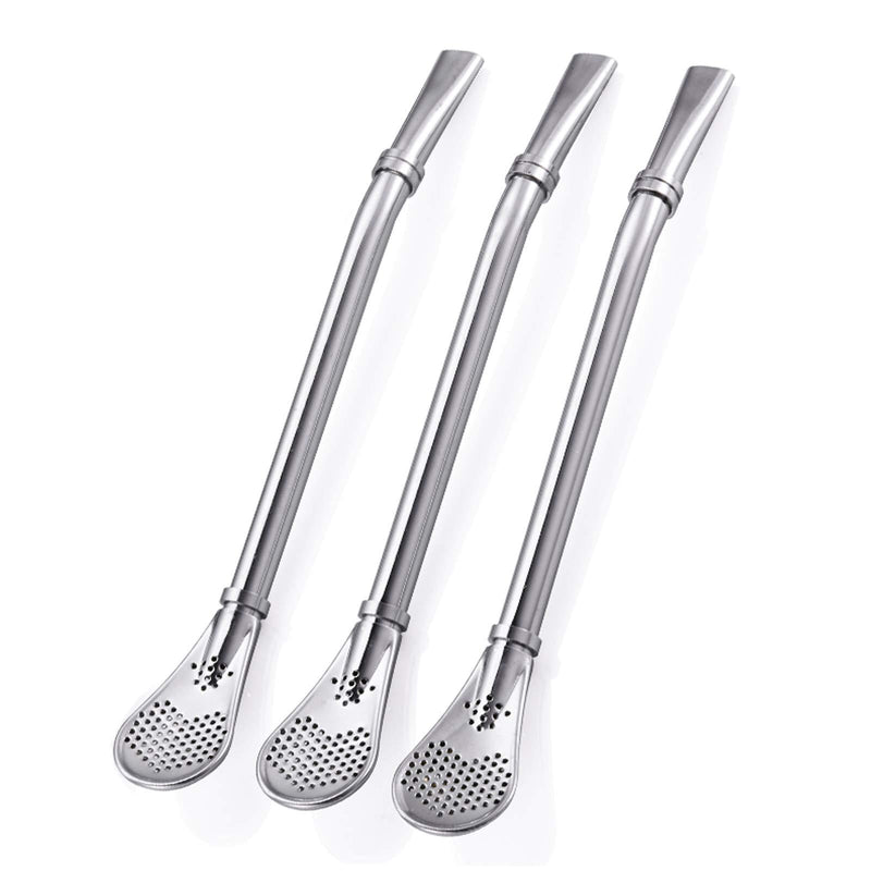 Stainless Steel 304 Drinking Spoon Straws - Silver Spoons Bombillas Yerba Mate Straw - 6.22" Filter Loose Leaf Tea Infuser Barware Strainer Stirring Straws