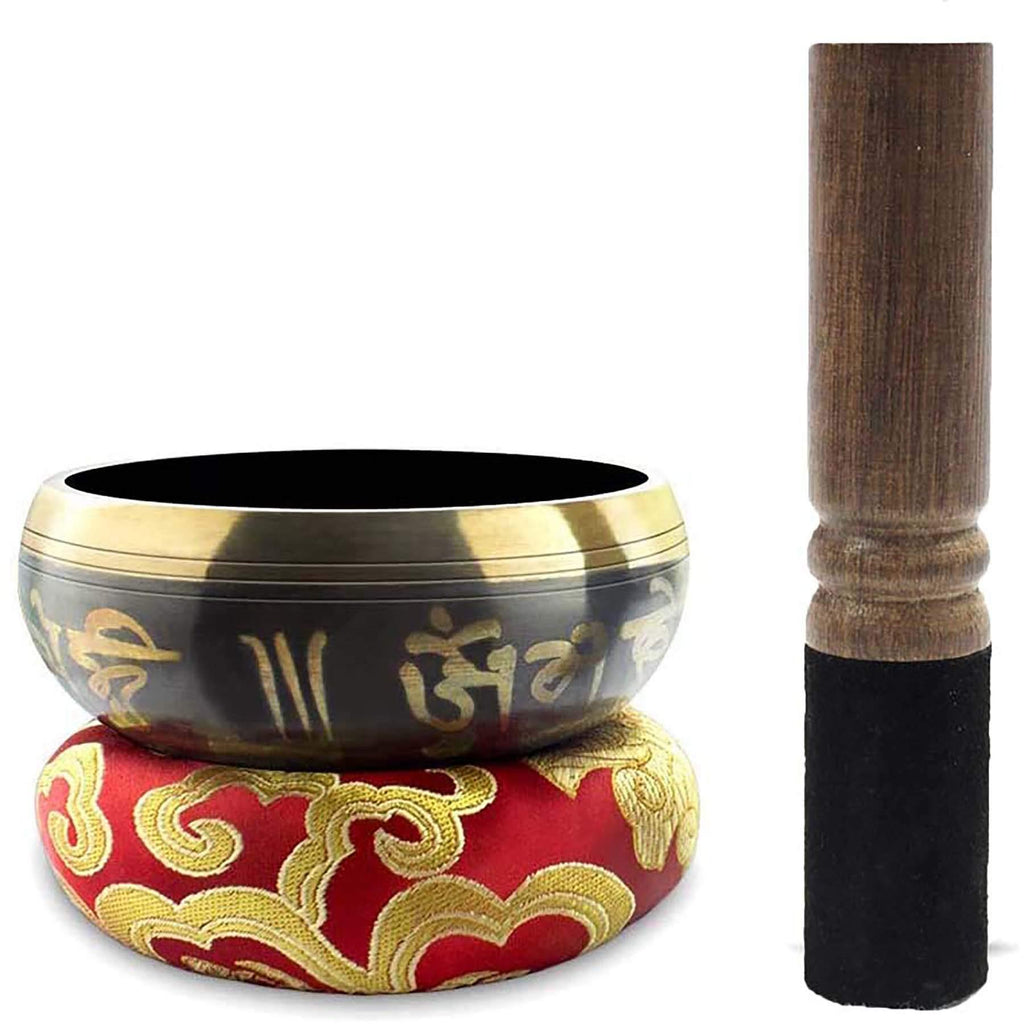 Tibetan Singing Bowl Set ~ For Meditation, Chakra Healing, Yoga, Zen Garden, Beginner, Prayer and Mindfulness ~Sound Bell Perfect Gift Beautiful Tone Antique Design 4 inch~ With Mallet & Cushion 4''