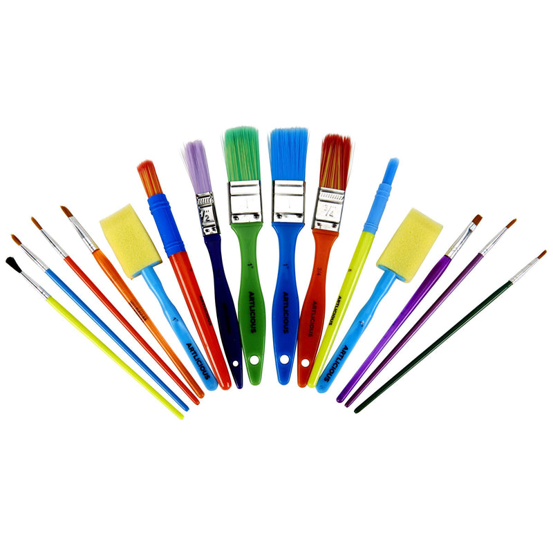 All Purpose Paint Brush Value Pack - Great with Acrylic, Oil, Watercolor, Gouache (15 Brushes)
