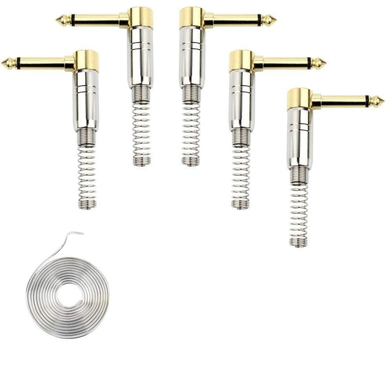 [AUSTRALIA] - 1/4" Audio Plugs 6.35 mm Plug TS Male 1/4 inch Solder Type Mono Plug Right Angle Heavy Duty Connector with Buffered Spring for DJ Mixer Speaker Guitar Cables Phono Patch Cable Microphone Cables (5P) 