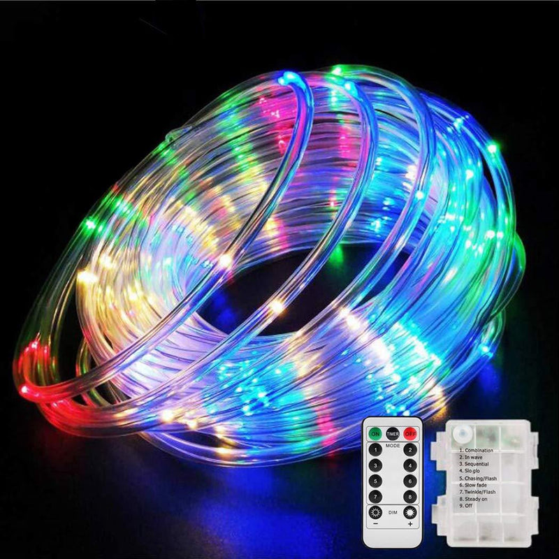 [AUSTRALIA] - Aityvert 39ft/12M 120 LED RGB Rope Lights, Battery Operated Rope Lights 8 Modes Waterproof String Light with Remote Timer, Outdoor Decoration Lighting for Christmas Tree Patio Garden Party Wedding 1 