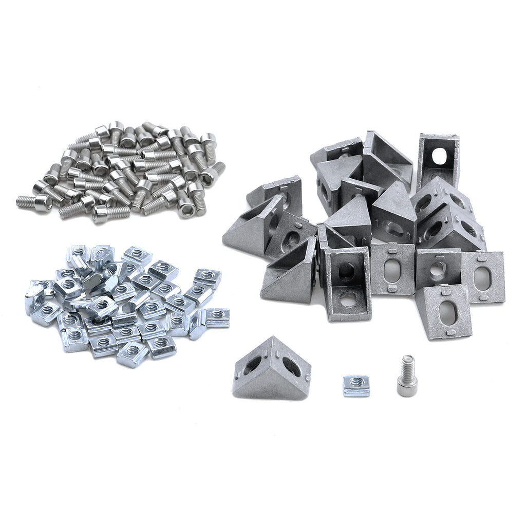 Antrader 20 Sets 2020 Series European Standard Aluminum Profile Connector, 20pcs Aluminium Corner Brackets + 40pcs M5 x 10mm T-Slot Nuts + 40pcs M5x10mm Hex Socket Screw Bolt Used for Reinforcing 2020 Series Connector Set