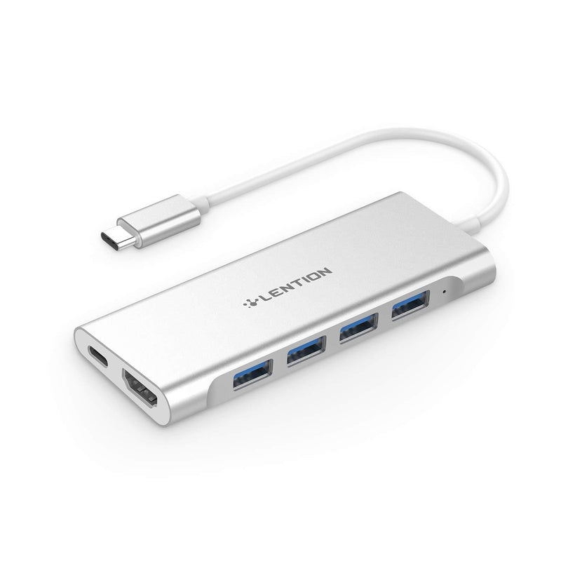 LENTION USB-C Multi-Port Hub with 4K HDMI Output, 4 USB 3.0, Type C Charging Adapter Compatible 2020-2016 MacBook Pro 13/15/16, New Mac Air & Surface, Chromebook, More (CB-C35, Silver)