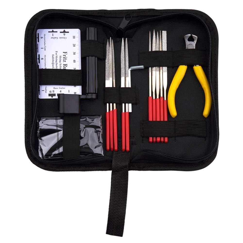 COCODE Guitar Repair Kit, Set of 15pcs Guitar Maintenance Tools with Guitar Needle File/String Action Ruler Gauge/String Winder and Cutter/Guitar Wrench for Guitar Ukelele Bass Stringed Instruments