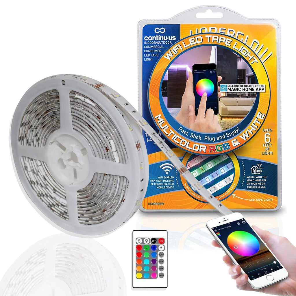 [AUSTRALIA] - LED Strip Lights WiFi Enabled - Underglow UG80RGBW Smart Ribbon Light Kit by Continu.us | Waterproof, Lightweight Tape Light. Millions of Colors Controlled by Smartphone or Remote. Alexa Compatible 