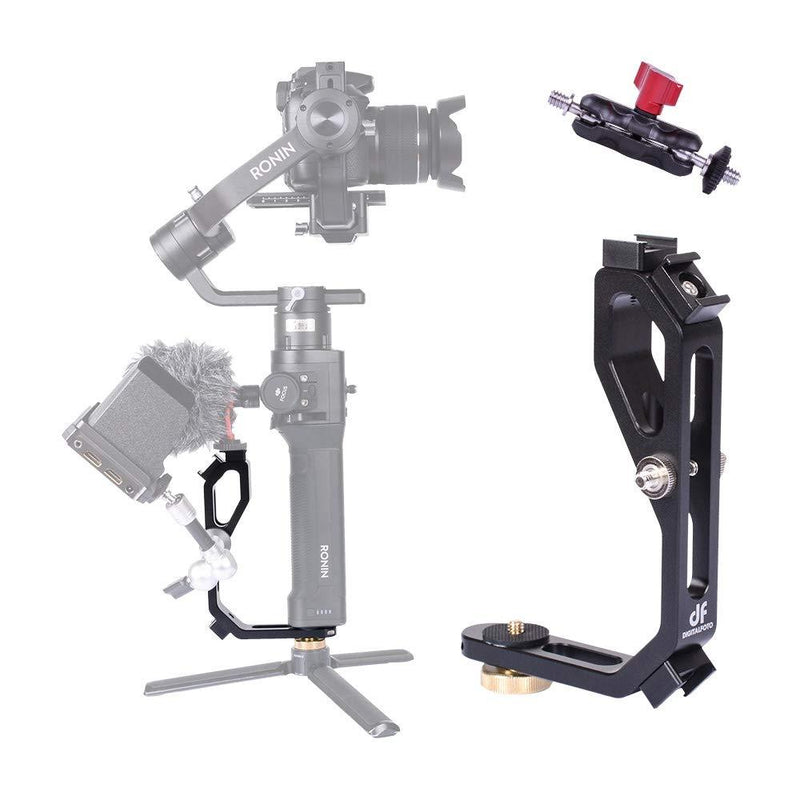 DF DIGITALFOTO Universal L Bracket Handle Gimbal Accessories,Mounting Monitor/Microphone with Bean Grip Compatible with DJI Ronin S,Ronin SC Zhiyun Crane M/2/2S,Moza Air 2, AK2000/4000 and More Gimbal