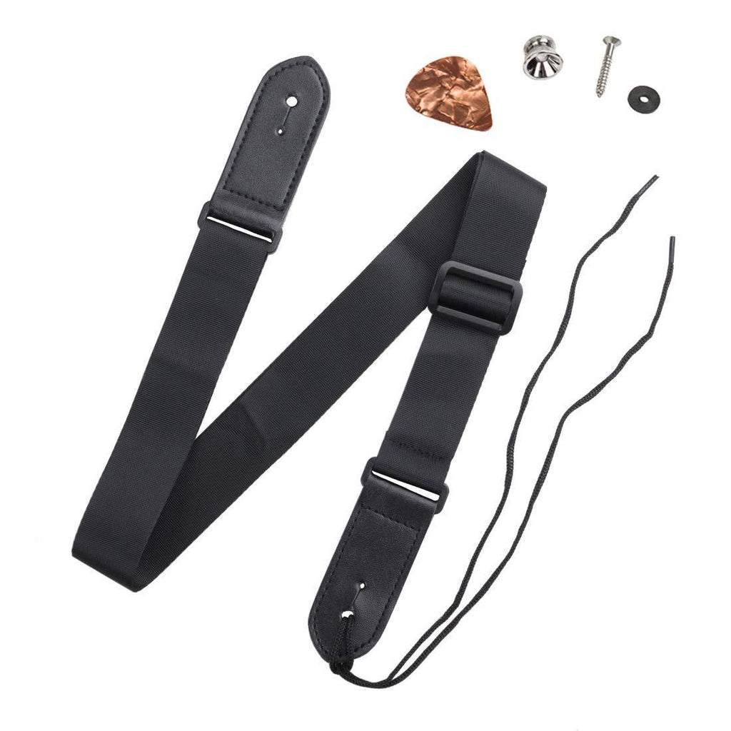 HOT SEAL Simple Black Adjustable Genuine Leather Metal Hook Ukulele Strap Strong Back Straps (Black)