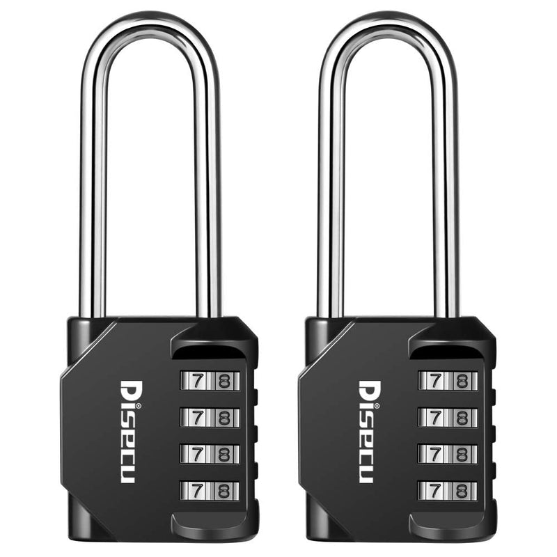 Disecu 2.5 Inch Long Shackle Combination Lock 4 Digit Outdoor Waterproof Padlock for School Locker, Gym Locker, Hasp Cabinet, Gate, Fence, Toolbox (Black, 2 Pack) Black