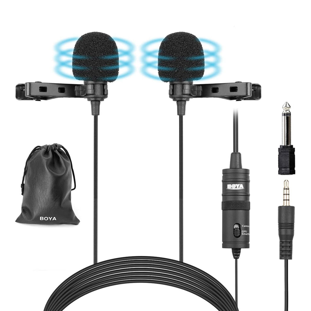 [AUSTRALIA] - BOYA BY-M1DM Dual Lavalier Microphones, Omnidirectional Condenser Clip-on Lapel Mic for Camera DSLR iPhone Android Smartphone Samsung Huawei Sony Laptop Interview YouTube 