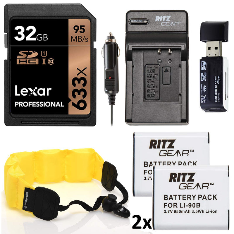 Accessory Kit for Olympus TG-4 and TG-5 Camera 2X Batteries, Charger, 32GB Memory Card, Float Strap Accessory Bundle