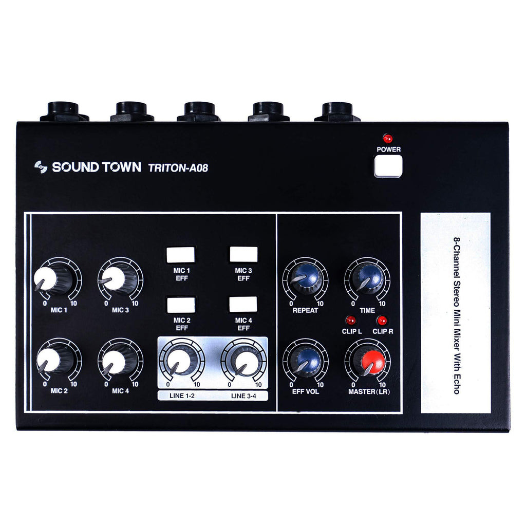 [AUSTRALIA] - Sound Town 8-Channel Stereo Microphone Mixer with 1/4” Inputs and Outputs, Echo Effect, Delay Time and Depth Controls (TRITON-A08) 