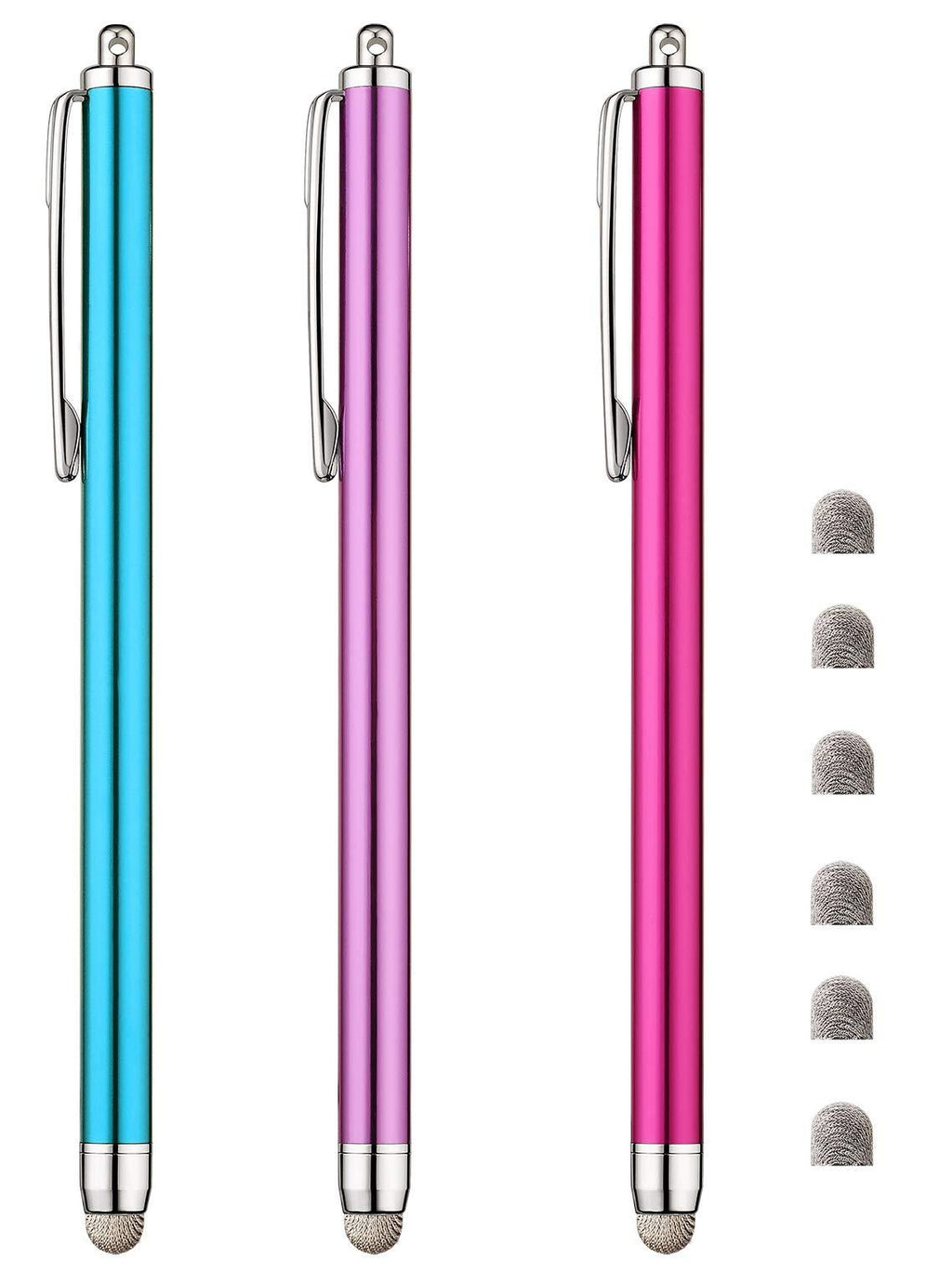 Stylus Pens for Touch Screens with Thin Fiber Tips (Pink/Purple/Aqua Blue) Pink/Purple/Aqua Blue