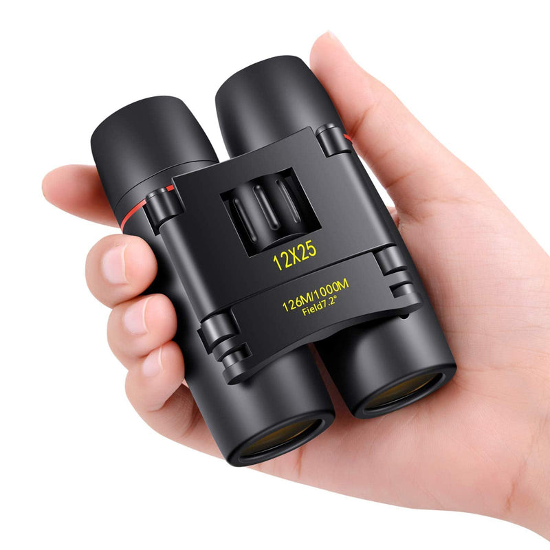 POLDR 12X25 Small Pocket Binoculars Compact Adults,Mini Kids Binoculars Boys for Bird Watching,Concert Theater Opera Black