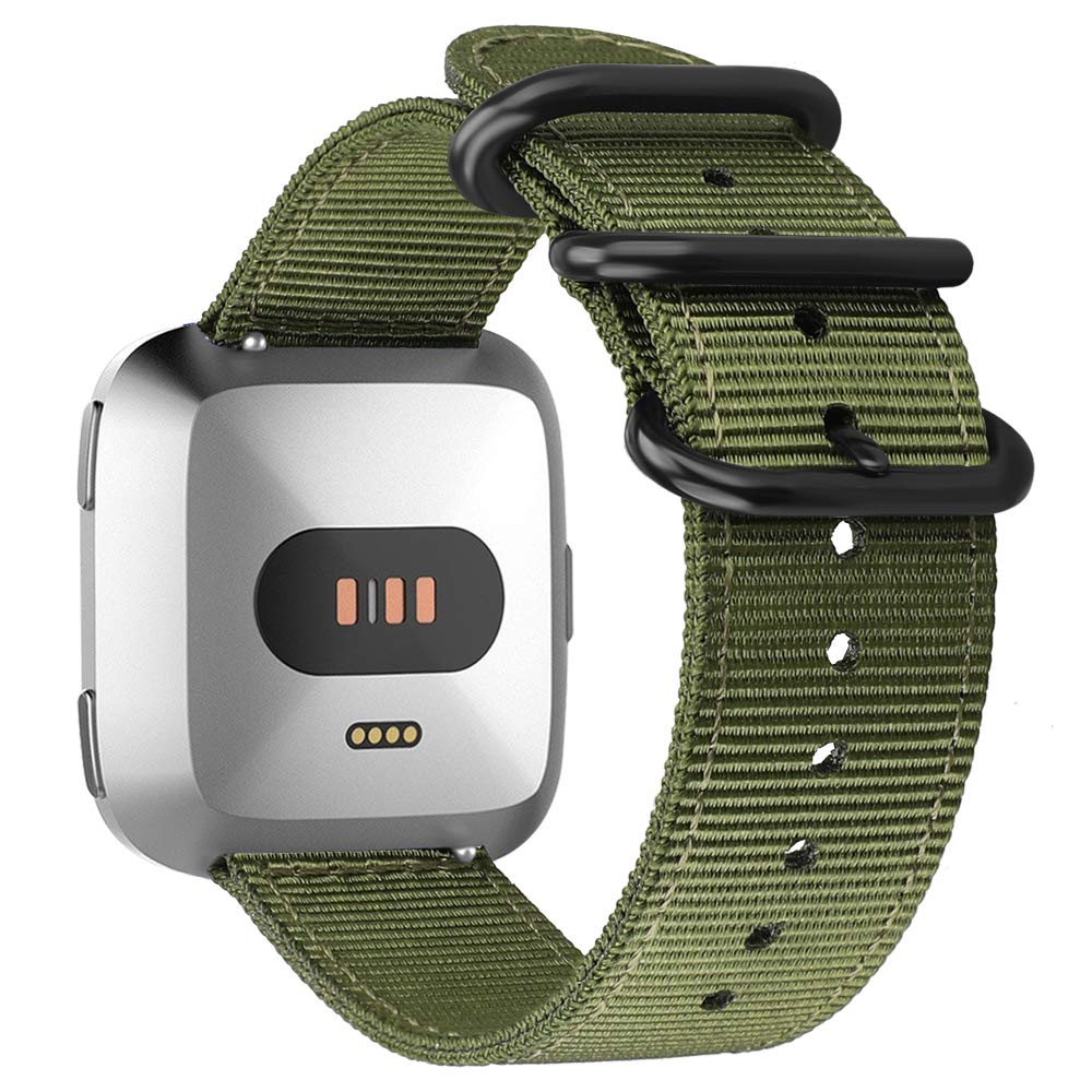 Fintie Bands Compatible with Fitbit Versa 2 / Versa/Versa Lite Edition, Soft Nylon Replacement Strap Wristband Accessories Compatible with Fitbit Versa Smart Watch - Olive
