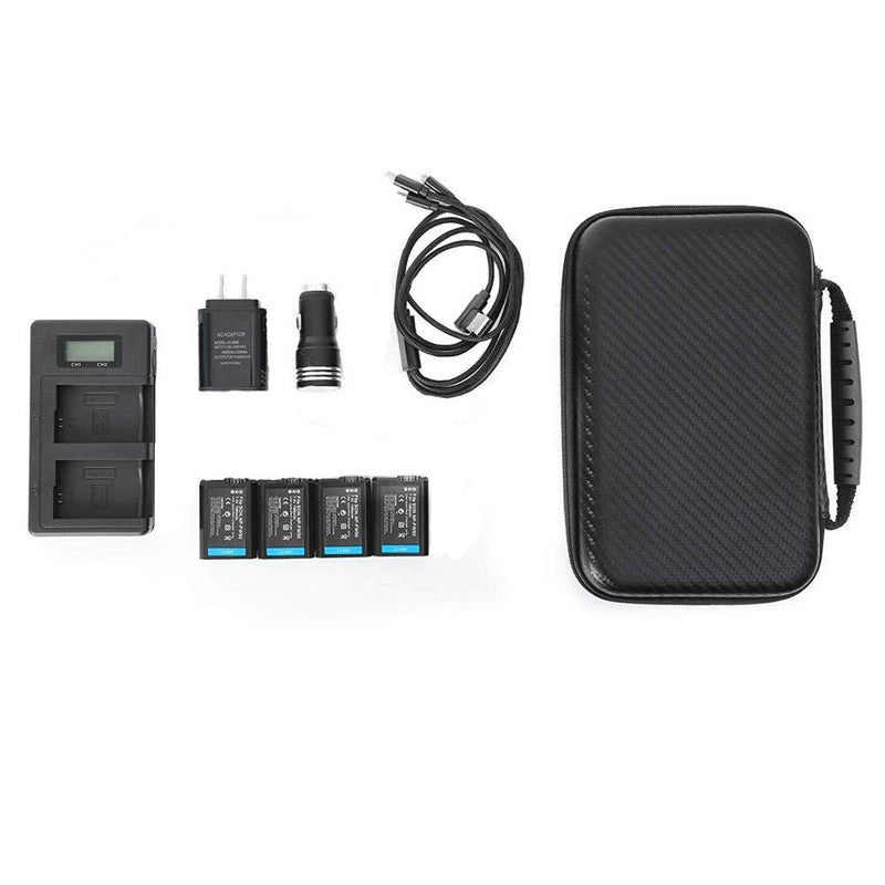 PCTC NP-FW50 Battery Charger with Charging USB Cable + 4 Batteries + car Charger+ Cable + Battery Bag Compatible for A7R2 RX10 A7R2 NEX-3 A3500 A5000 A5100 A6000 A6300 A7 A7R A7S A7 II