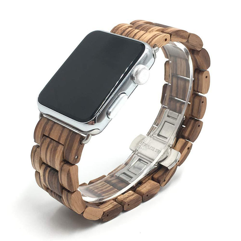 Seoaura Compatible for Apple Watch Band 42mm 44mm, Natural Handmade Wooden Replacement iWatch Series 6 5 4 3 2 1 SE Sports Strap Wristband - Link Remover as a Gift (Zebrawood, 42mm/44mm) Zebrawood