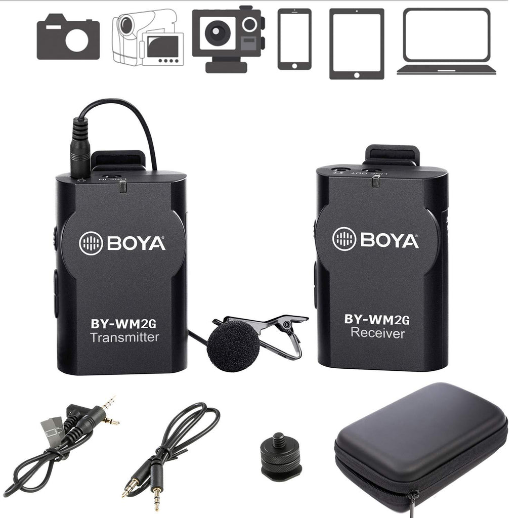 BOYA BY-WM2G Wireless Lavalier Microphone System Compatible with iPhoneX 8 8 Plus 7 6 Smartphone,Canon 6D 600D Nikon D800 D3300 Sony A7 A9 DSLR GoPro Hero4 Hero3 Hero3+ Action Cameras