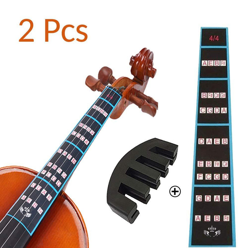 VCOSTORE Violin Finger Guide and Rubber Mute Pack, 4/4 Violin Notes Sticker Full Size Guide, Violin Label Chart Plus Rubber Mute for Beginners 4/4-size