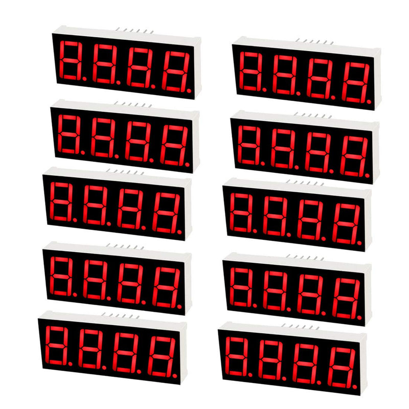 uxcell Common Cathode 12Pin 4 Bit 7 Segment 1.98 x 0.75 x 0.31 Inch 0.55" Red LED Display Digital Tube 10pcs