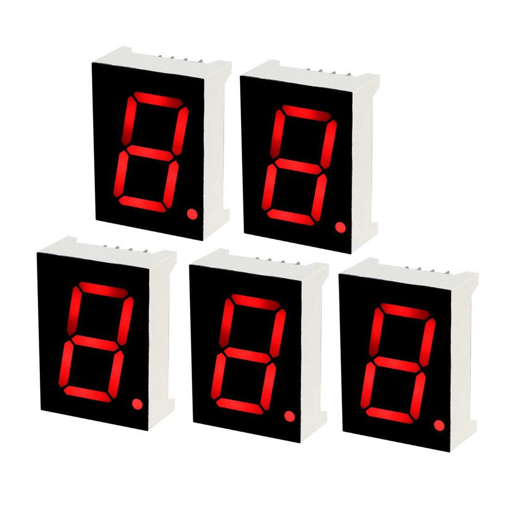 uxcell Common Cathode 10 Pin 1 Bit 7 Segment 1.1 x 0.79 x 0.35 Inch 0.8" Red LED Display Digital Tube 5pcs