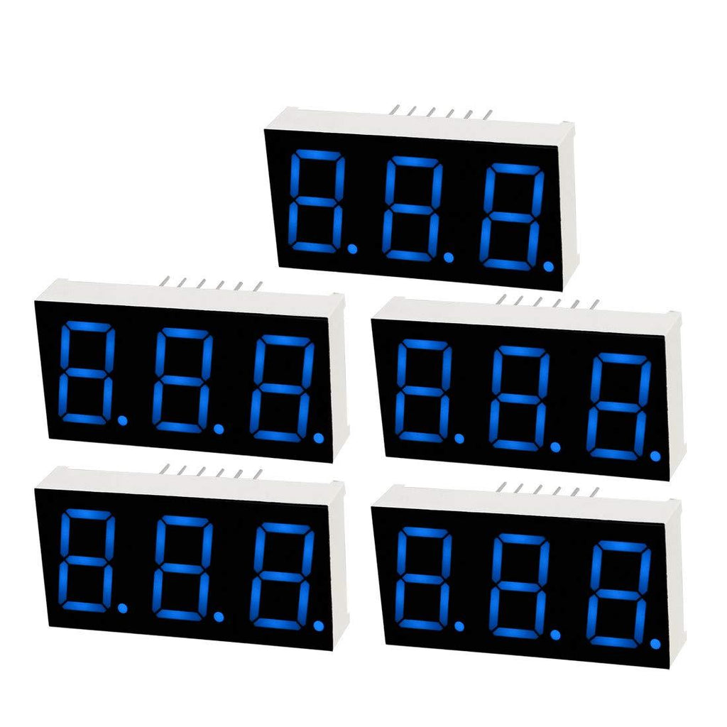 uxcell Common Anode 12 Pin 3 Bit 7 Segment 1.48 x 0.75 x 0.31 Inch 0.55" Blue LED Display Digital Tube 5pcs