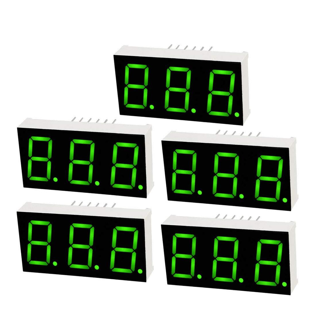 uxcell Common Anode 12 Pin 3 Bit 7 Segment 1.48 x 0.75 x 0.31 Inch 0.55" Kelly LED Display Digital Tube 5pcs