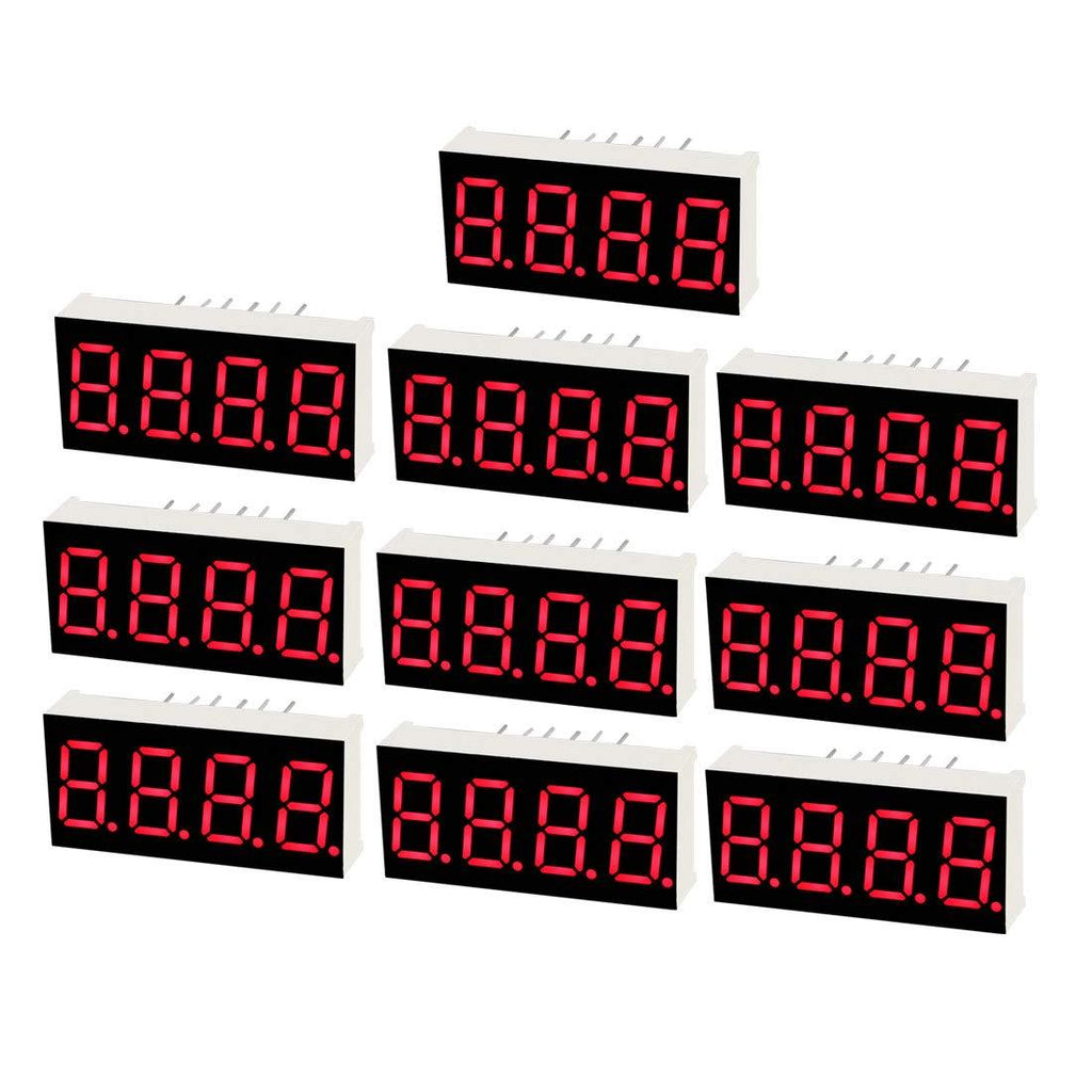 uxcell Common Anode 12 Pin 4 Bit 7 Segment 1.18 x 0.55 x 0.28 Inch 0.35" Red LED Display Digital Tube 10pcs