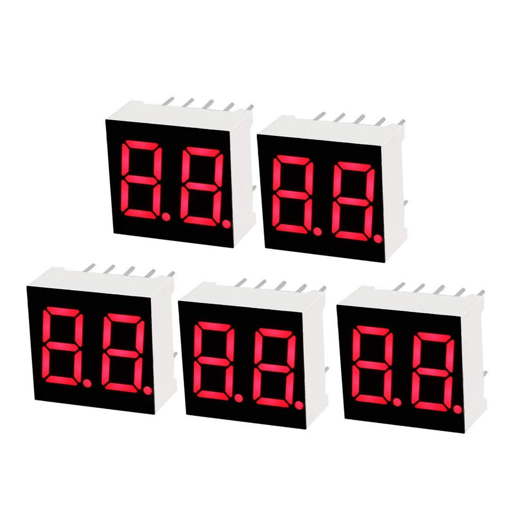 uxcell Common Cathode 10 Pin 2 Bit 7 Segment 0.59 x 0.55 x 0.28 Inch 0.35" Red LED Display Digital Tube 5pcs