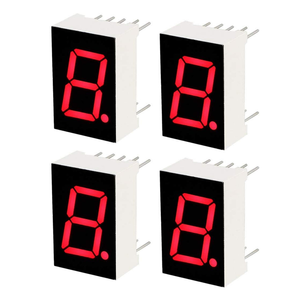 uxcell Common Cathode 10 Pin 1 Bit 7 Segment 0.75 x 0.5 x 0.31 Inch 0.5" Red LED Display Digital Tube 4pcs